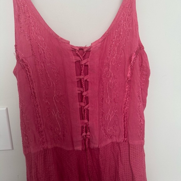 Vintage pink lace up summer sundress coquette Fairycore boho hippie OS - Picture 5 of 7